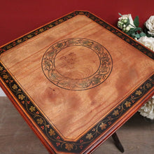 Load image into Gallery viewer, Antique English Cherrywood Folding Side Table – Painted Floral Border &amp; Centre. B12606
