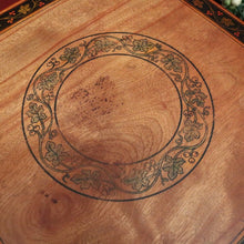 Load image into Gallery viewer, Antique English Cherrywood Folding Side Table – Painted Floral Border &amp; Centre. B12606
