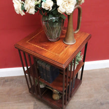 Load image into Gallery viewer, Antique English Mahogany Revolving Bookcase – 2 Tier, Inlaid Top, on Casters. B12592
