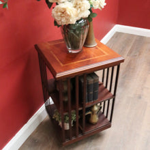 Load image into Gallery viewer, Antique English Mahogany Revolving Bookcase – 2 Tier, Inlaid Top, on Casters. B12592
