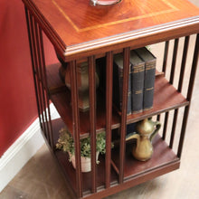 Load image into Gallery viewer, Antique English Mahogany Revolving Bookcase – 2 Tier, Inlaid Top, on Casters. B12592
