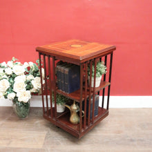 Load image into Gallery viewer, Antique English Mahogany Revolving Bookcase – 2 Tier, Inlaid Top, on Casters. B12592
