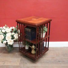 Load image into Gallery viewer, Antique English Mahogany Revolving Bookcase – 2 Tier, Inlaid Top, on Casters. B12592
