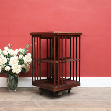 Load image into Gallery viewer, Antique English Mahogany Revolving Bookcase – 2 Tier, Inlaid Top, on Casters. B12592
