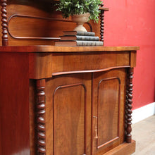 Load image into Gallery viewer, Antique English Mahogany 2 Door Barley Twist Columns Arched Panels with Carved backboard B13013
