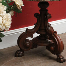 Load image into Gallery viewer, Antique English Walnut Piano Stool – Tapestry Seat, Carved Pedestal, Paw Feet. B12443
