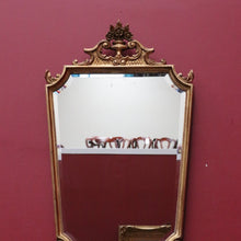 Load image into Gallery viewer, Antique Gilt Dutch Bevelled Edge Wall Hanging Mirror Shield shape with Floral details B12043
