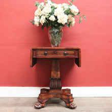 Load image into Gallery viewer, Antique English Flame Mahogany Drop Side Hall Table c1840 – Lion Paw Feet. B12605
