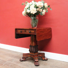 Load image into Gallery viewer, Antique English Flame Mahogany Drop Side Hall Table c1840 – Lion Paw Feet. B12605
