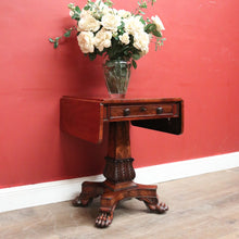 Load image into Gallery viewer, Antique English Flame Mahogany Drop Side Hall Table c1840 – Lion Paw Feet. B12605
