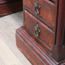 Load image into Gallery viewer, Antique English Oak 8 Drawer Leather Top Brass handles Office Desk with Cabinet Back B13010
