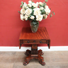 Load image into Gallery viewer, Antique English Flame Mahogany Drop Side Hall Table c1840 – Lion Paw Feet. B12605
