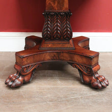 Load image into Gallery viewer, Antique English Flame Mahogany Drop Side Hall Table c1840 – Lion Paw Feet. B12605
