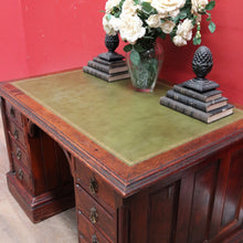 Load image into Gallery viewer, Antique English Oak 8 Drawer Leather Top Brass handles Office Desk with Cabinet Back B13010
