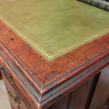Load image into Gallery viewer, Antique English Oak 8 Drawer Leather Top Brass handles Office Desk with Cabinet Back B13010
