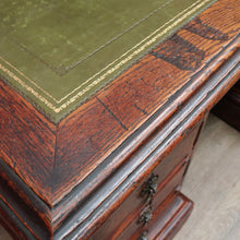 Load image into Gallery viewer, Antique English Oak 8 Drawer Leather Top Brass handles Office Desk with Cabinet Back B13010
