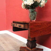 Load image into Gallery viewer, Antique English Flame Mahogany Drop Side Hall Table c1840 – Lion Paw Feet. B12605

