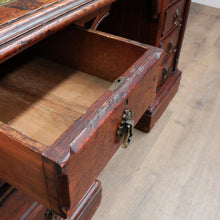 Load image into Gallery viewer, Antique English Oak 8 Drawer Leather Top Brass handles Office Desk with Cabinet Back B13010
