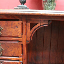 Load image into Gallery viewer, Antique English Oak 8 Drawer Leather Top Brass handles Office Desk with Cabinet Back B13010
