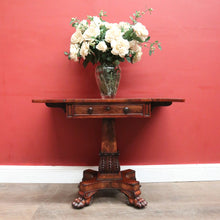Load image into Gallery viewer, Antique English Flame Mahogany Drop Side Hall Table c1840 – Lion Paw Feet. B12605

