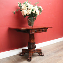 Load image into Gallery viewer, Antique English Flame Mahogany Drop Side Hall Table c1840 – Lion Paw Feet. B12605
