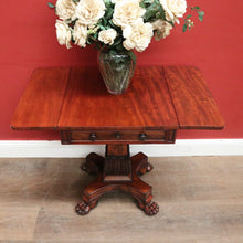 Load image into Gallery viewer, Antique English Flame Mahogany Drop Side Hall Table c1840 – Lion Paw Feet. B12605
