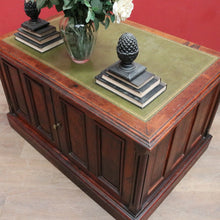 Load image into Gallery viewer, Antique English Oak 8 Drawer Leather Top Brass handles Office Desk with Cabinet Back B13010
