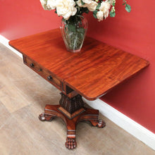 Load image into Gallery viewer, Antique English Flame Mahogany Drop Side Hall Table c1840 – Lion Paw Feet. B12605
