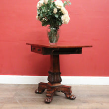Load image into Gallery viewer, Antique English Flame Mahogany Drop Side Hall Table c1840 – Lion Paw Feet. B12605
