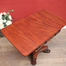 Load image into Gallery viewer, Antique English Flame Mahogany Drop Side Hall Table c1840 – Lion Paw Feet. B12605
