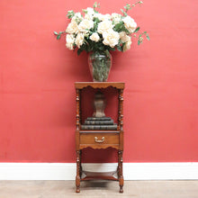 Load image into Gallery viewer, English Side Table with Square Top, Scalloped Apron, Turned Legs and Drawer. B12602
