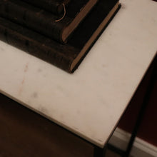 Load image into Gallery viewer, Vintage Modern Black Hand-Forged Metal Hall Console Table with White Marble Top. B12601

