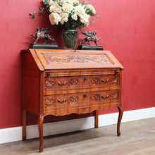 Load image into Gallery viewer, Vintage French Oak Writing Bureau with Drop Front Desk and Two Drawers on cabriole legs B12705
