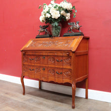 Load image into Gallery viewer, Vintage French Oak Writing Bureau with Drop Front Desk and Two Drawers on cabriole legs B12705
