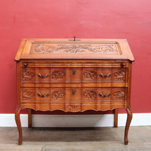 Load image into Gallery viewer, Vintage French Oak Writing Bureau with Drop Front Desk and Two Drawers on cabriole legs B12705
