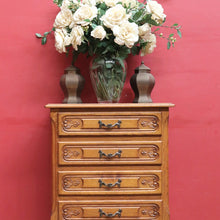 Load image into Gallery viewer, Vintage French Oak Lamp Bedside Table or Lingerie Chest Compact Set of 4 Drawers Brass Handles B12806
