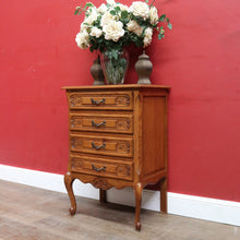 Load image into Gallery viewer, Vintage French Oak Lamp Bedside Table or Lingerie Chest Compact Set of 4 Drawers Brass Handles B12806
