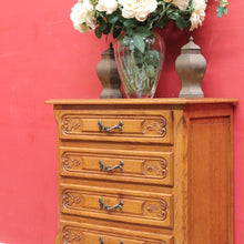 Load image into Gallery viewer, Vintage French Oak Lamp Bedside Table or Lingerie Chest Compact Set of 4 Drawers Brass Handles B12806
