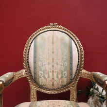 Load image into Gallery viewer, Pair of Vintage French Armchairs with Gilt Timber Frames and Striped Pastel Fabric. B12599
