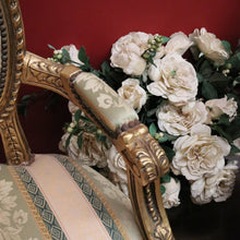 Load image into Gallery viewer, Pair of Vintage French Armchairs with Gilt Timber Frames and Striped Pastel Fabric. B12599
