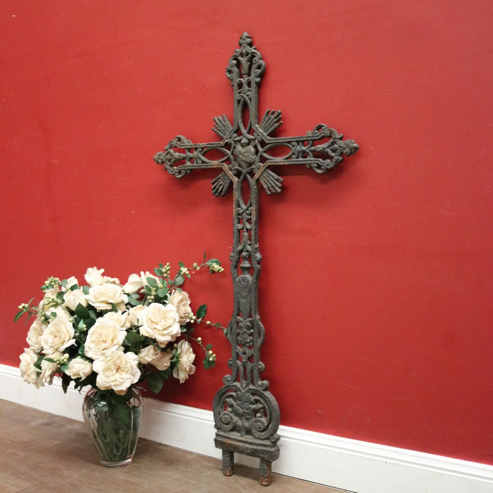 X SOLD Antique French Cross Sacred Heart Crucifix Wrought Iron Cross x-sold-antique-french-cross-sacred-heart-crucifix-wrought-iron-cross
