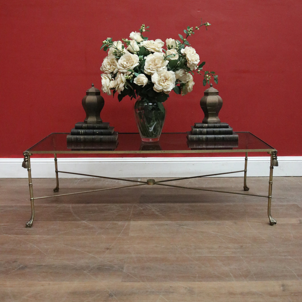 Vintage Glass and Brass Coffee Table with Bamboo-Style Legs and Tassel Detailing. B12596