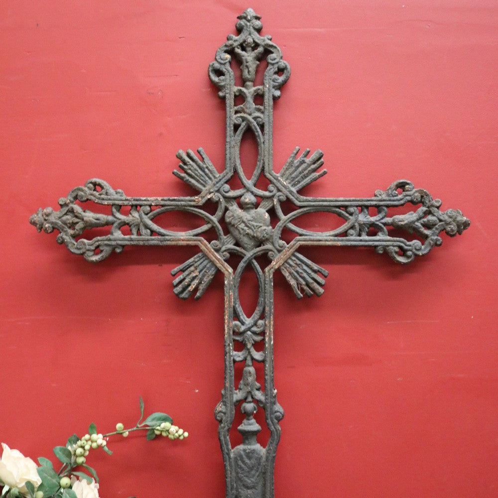 X SOLD Antique French Cross Sacred Heart Crucifix Wrought Iron Cross x-sold-antique-french-cross-sacred-heart-crucifix-wrought-iron-cross