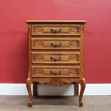 Load image into Gallery viewer, Vintage French Oak Lamp Bedside Table or Lingerie Chest Compact Set of 4 Drawers Brass Handles B12806
