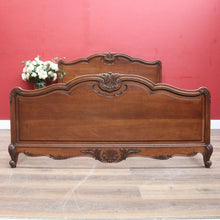 Load image into Gallery viewer, Antique French oak queen size bed frame with carved headboard. B13020
