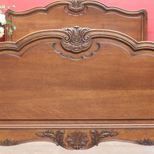 Load image into Gallery viewer, Antique French oak queen size bed frame with carved headboard. B13020

