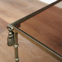 Load image into Gallery viewer, Vintage Glass and Brass Coffee Table with Bamboo-Style Legs and Tassel Detailing. B12596
