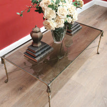 Load image into Gallery viewer, Vintage Glass and Brass Coffee Table with Bamboo-Style Legs and Tassel Detailing. B12596
