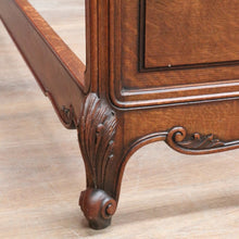 Load image into Gallery viewer, Antique French oak queen size bed frame with carved headboard. B13020
