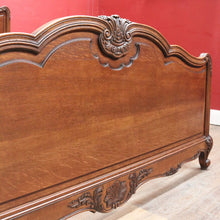 Load image into Gallery viewer, Antique French oak queen size bed frame with carved headboard. B13020
